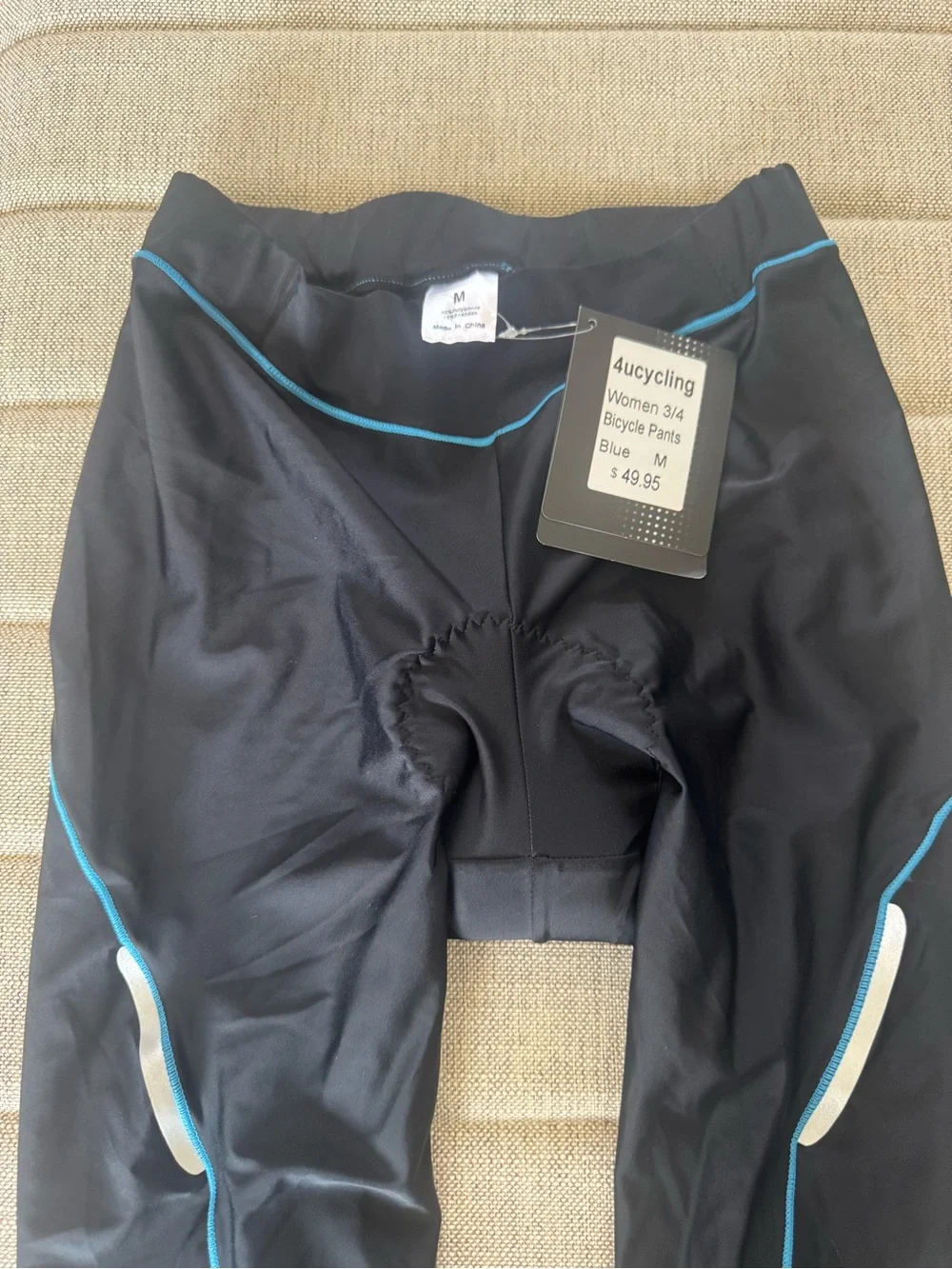 NWT 4UCycling Woman’s Padded Cycling Capris - Black w Blue trim
